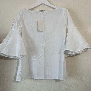 COS Womens Boat Neck White Bell Sleeve Top Blouse Size 8 Stretch Casual New $99